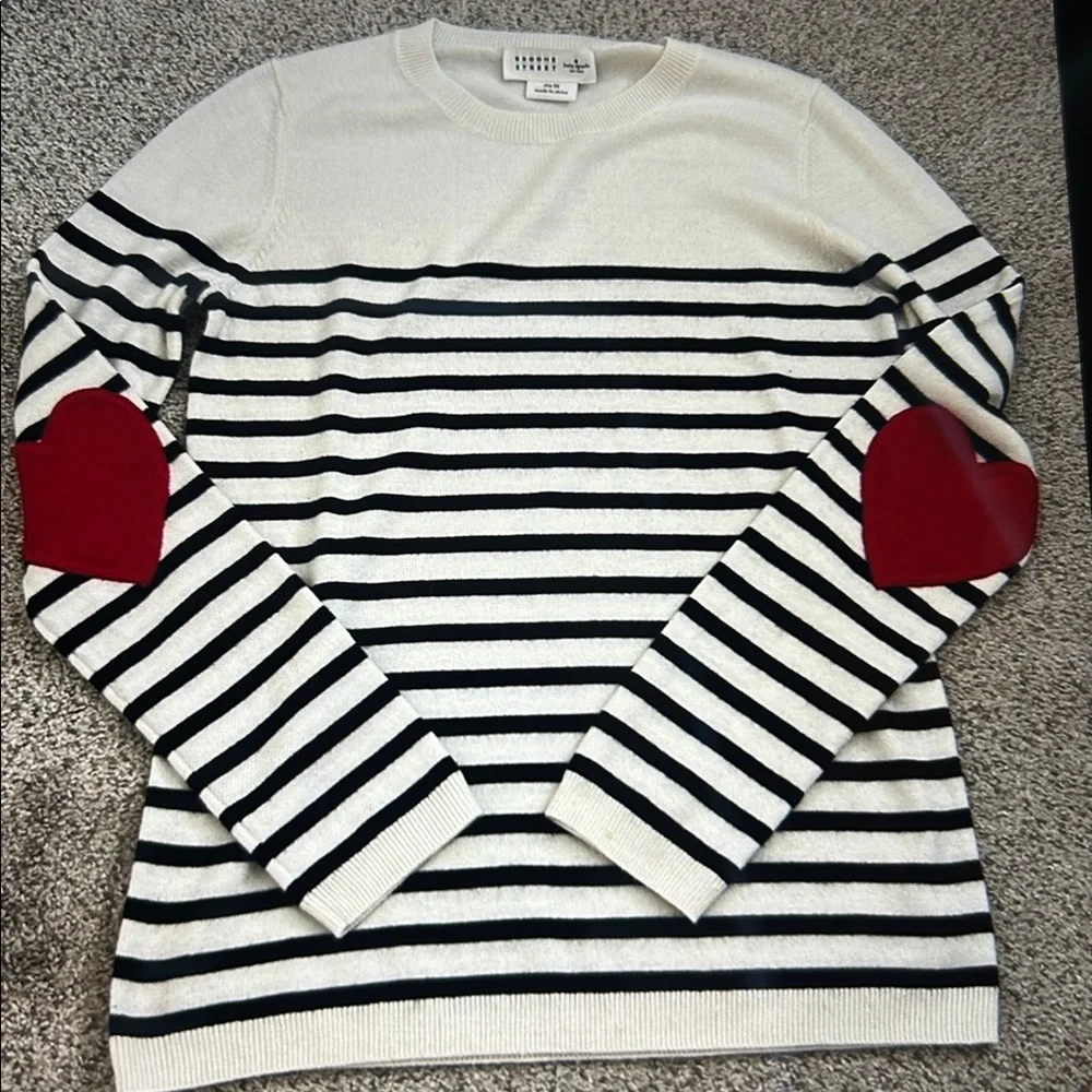 Kate Spade Broome Street Heart Patch Striped Sweater, XS